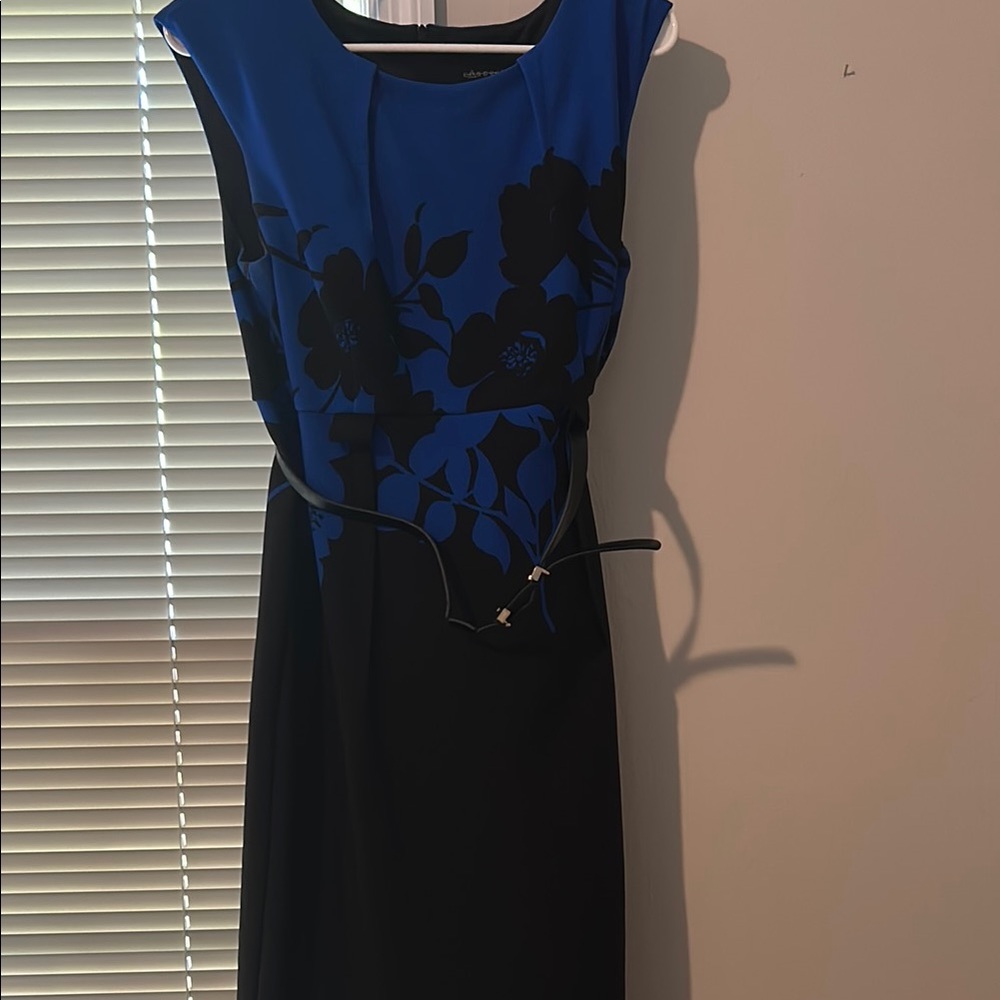 Elegant Blue and Black Floral Dress